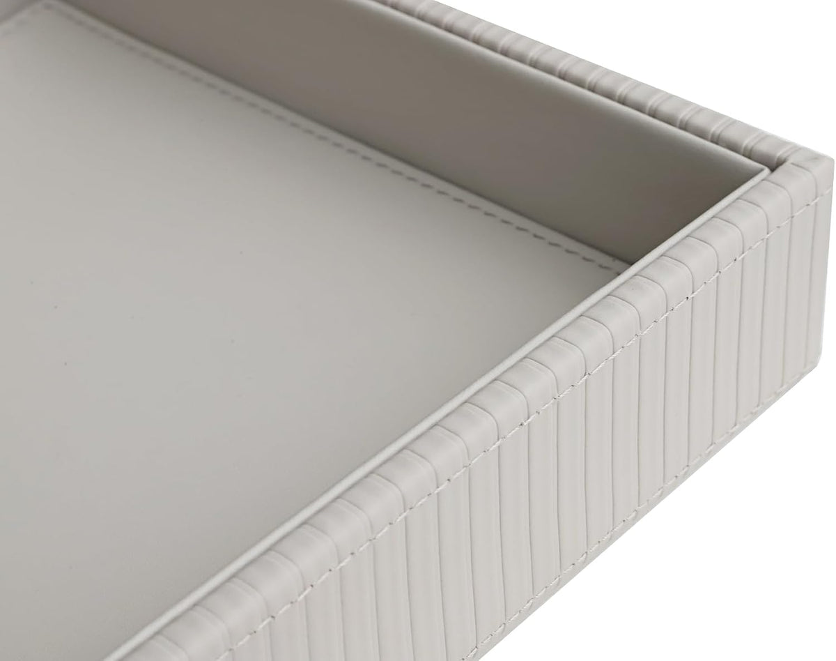 Faux Leather Vanity Tray, Elegant Desktop Storage Organizer, Decorative Catchall for Perfume, Bathroom Valet, Nightstand or Dresser, Black, 10.2 x 8.4 x 1.8 Inches