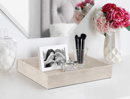 Faux Leather Vanity Tray, Elegant Desktop Storage Organizer, Decorative Catchall for Perfume, Bathroom Valet, Nightstand or Dresser, Black, 10.2 x 8.4 x 1.8 Inches