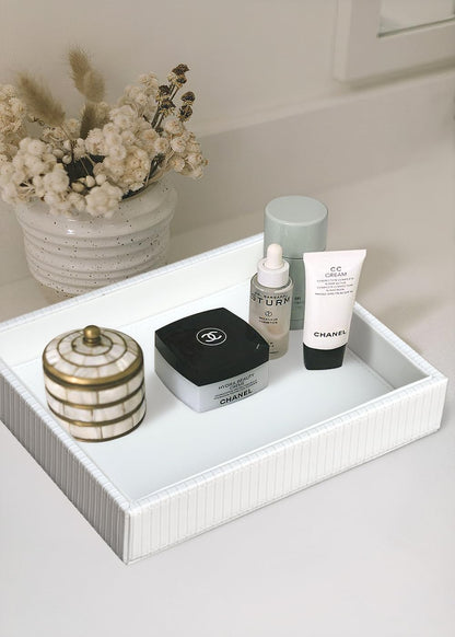 Faux Leather Vanity Tray, Elegant Desktop Storage Organizer, Decorative Catchall for Perfume, Bathroom Valet, Nightstand or Dresser, Black, 10.2 x 8.4 x 1.8 Inches