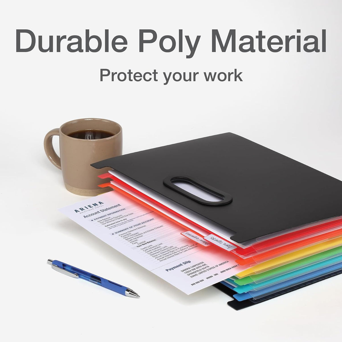 Pendaflex Portable Desktop File, Document Holder for Home and Office, Plastic Organizer Box, Side Handles, Hanging File Folders, Tabs & Inserts, Letter Size, 9-1/2 x 12-3/16 x 6 Inches, Black (23013)
