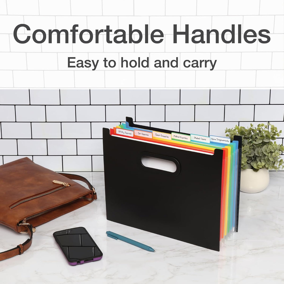 Pendaflex Portable Desktop File, Document Holder for Home and Office, Plastic Organizer Box, Side Handles, Hanging File Folders, Tabs & Inserts, Letter Size, 9-1/2 x 12-3/16 x 6 Inches, Black (23013)