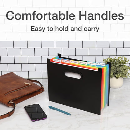 Pendaflex Portable Desktop File, Document Holder for Home and Office, Plastic Organizer Box, Side Handles, Hanging File Folders, Tabs & Inserts, Letter Size, 9-1/2 x 12-3/16 x 6 Inches, Black (23013)