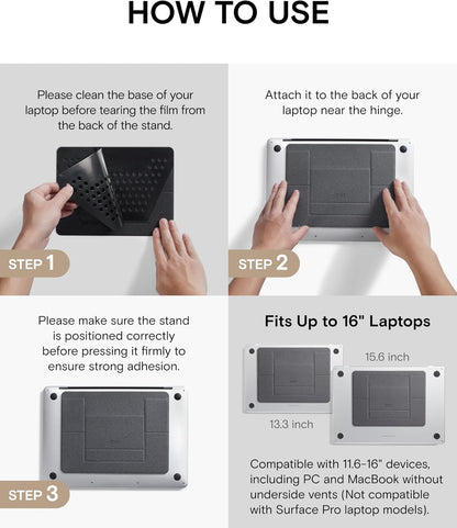 Invisible Laptop Stand, Stick-On Portable Laptop Riser for Mobile Work