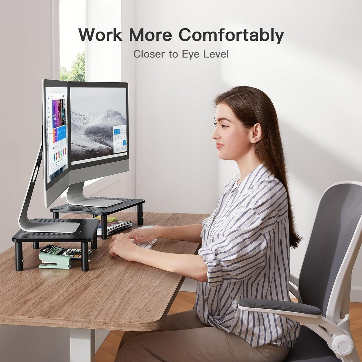 Computer Monitor Stand for Desk, Adjustable Laptop Riser, 2 Pack