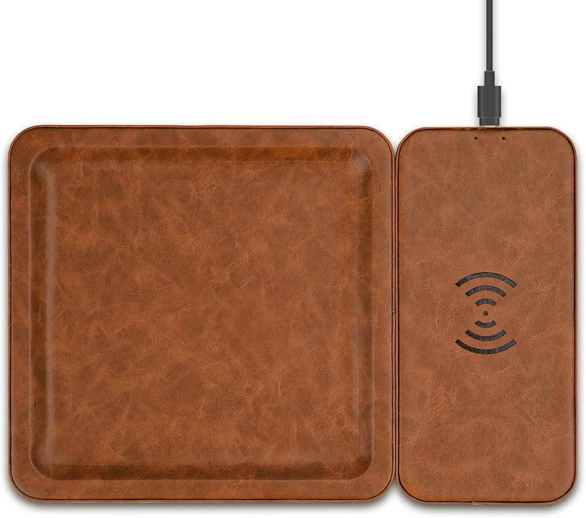 PU Leather Wireless Charging Station and Valet Tray, Gift for Men Husband Dad from Wife Daughter Son, Nightstand Organizer for Men Women,Christmas Boyfriend Anniversary Birthday Gifts for Him