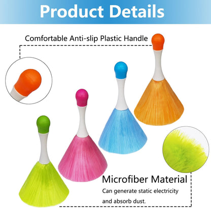 4 Pack 8" Hand Grips Microfiber Washable Duster, Suitable for Light Daily Household Dusting, Electrostatic Feather Duster Brush,Cleaning Supplies for Book,Screen,Sofa,Car,Furniture,Photo Frames