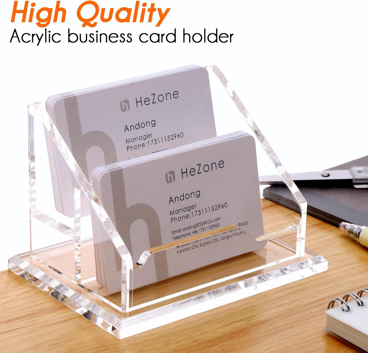 Acrylic Card Holder Clear Horizontal Business Card Organizer Stand for Desk 1 Slots Business Cards Stand for Women and Men,Office Desk Accessories,Organize 50 Cards-1 Pack