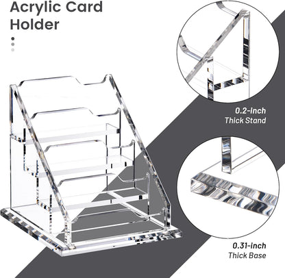 Acrylic Card Holder Clear Horizontal Business Card Organizer Stand for Desk 1 Slots Business Cards Stand for Women and Men,Office Desk Accessories,Organize 50 Cards-1 Pack