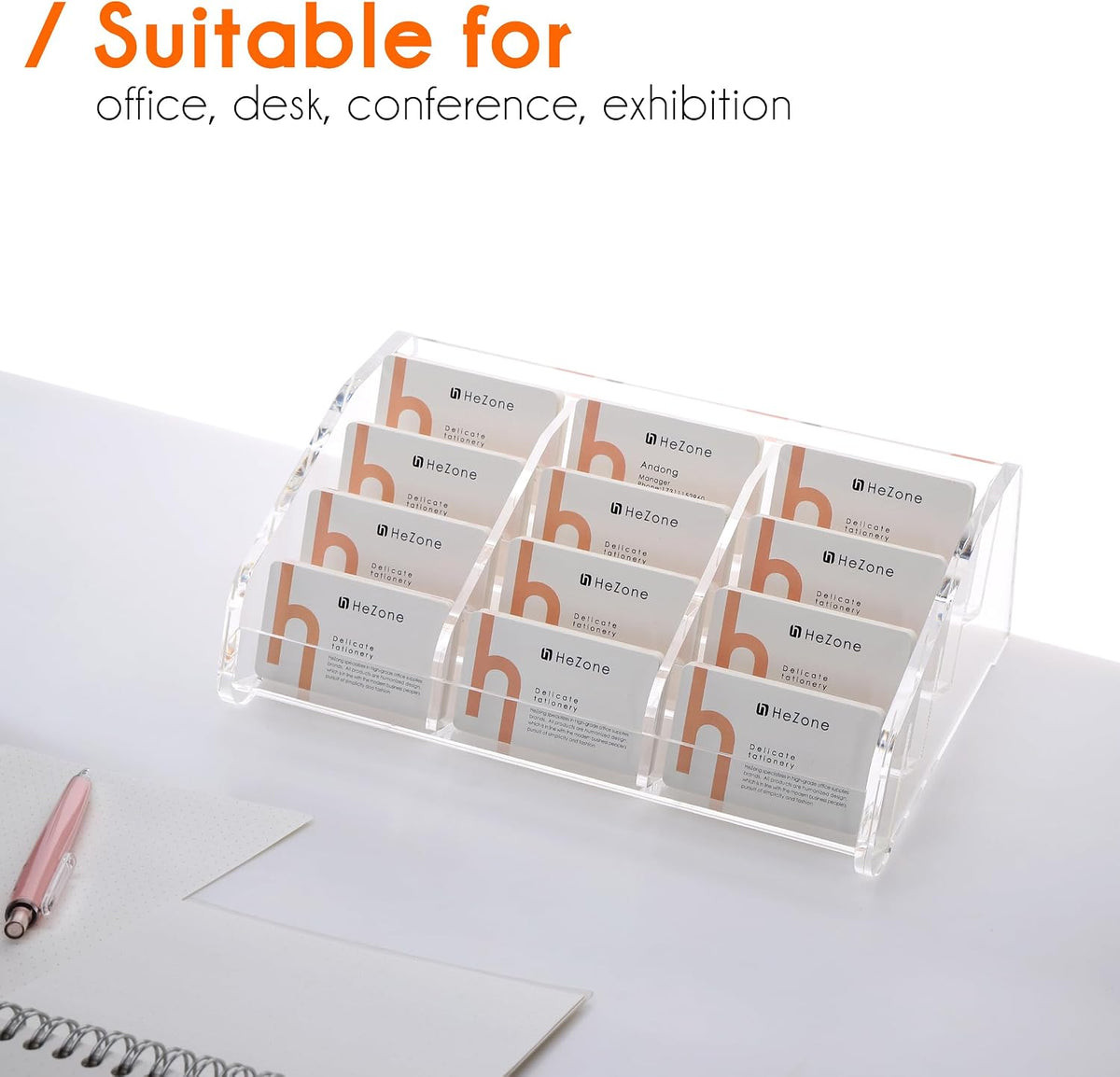 Acrylic Card Holder Clear Horizontal Business Card Organizer Stand for Desk 1 Slots Business Cards Stand for Women and Men,Office Desk Accessories,Organize 50 Cards-1 Pack