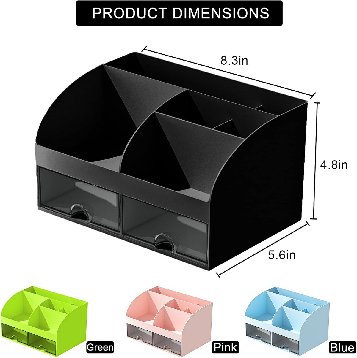 Desk Organizer with 6 Compartments and 2 Drawers, Plastic Makeup Organizer, Pen Holder for Desktop Storage, Desk Organization for School, Home, Office Supplies (White)