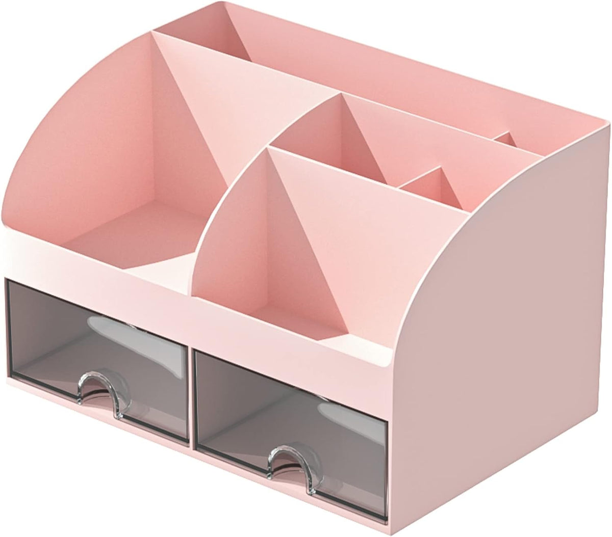 Desk Organizer with 6 Compartments and 2 Drawers, Plastic Makeup Organizer, Pen Holder for Desktop Storage, Desk Organization for School, Home, Office Supplies (White)