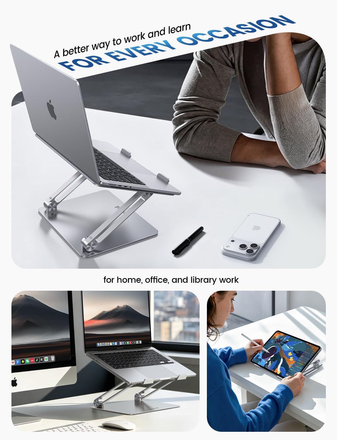 Aluminum Laptop Stand for Desk for MacBook Air Pro Neo 10-17.3''