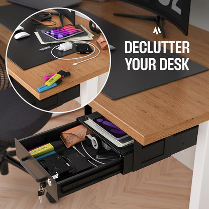 Under Desk Drawer Slide-Out – Lockable Metal Storage Drawers with Cable Management for Office & Home (Double, Non-Bracketed)