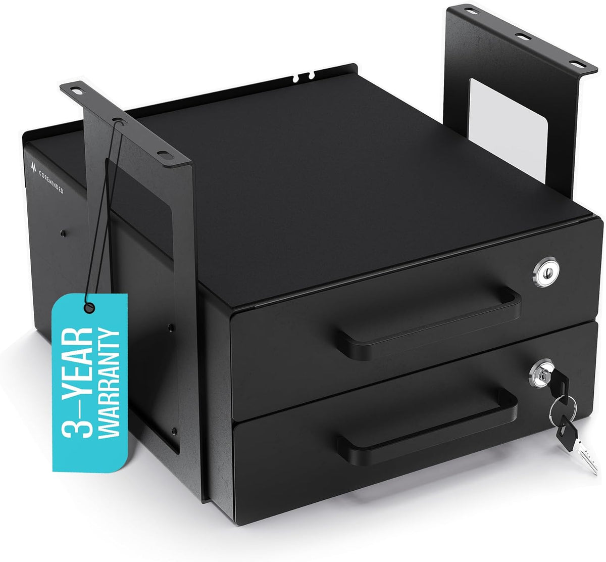 Under Desk Drawer Slide-Out – Lockable Metal Storage Drawers with Cable Management for Office & Home (Double, Non-Bracketed)