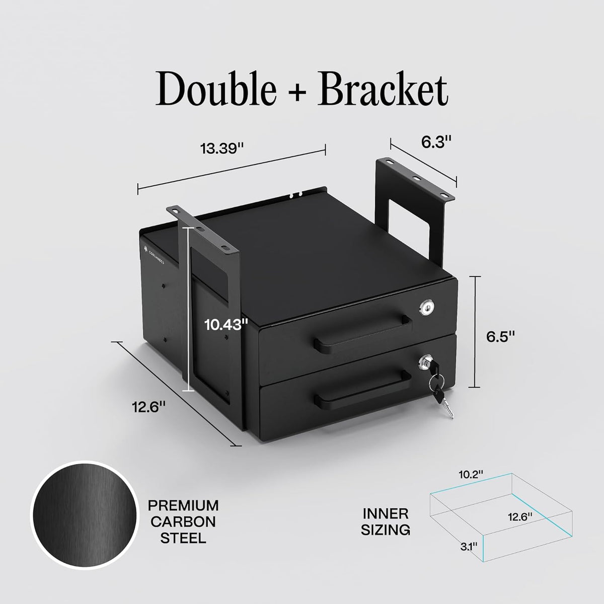 Under Desk Drawer Slide-Out – Lockable Metal Storage Drawers with Cable Management for Office & Home (Double, Non-Bracketed)