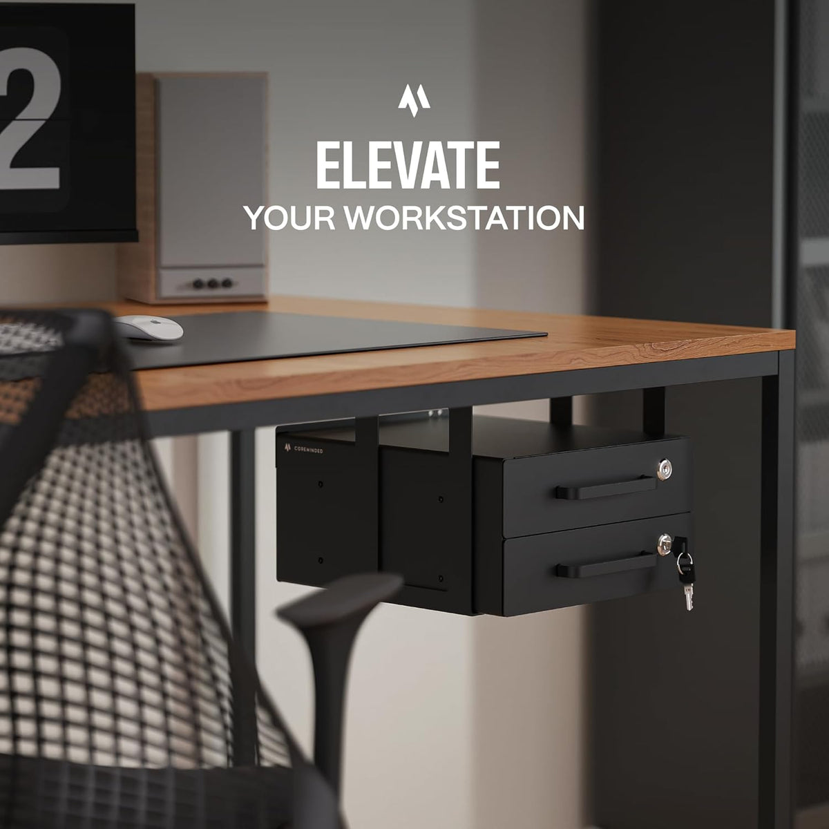 Under Desk Drawer Slide-Out – Lockable Metal Storage Drawers with Cable Management for Office & Home (Double, Non-Bracketed)