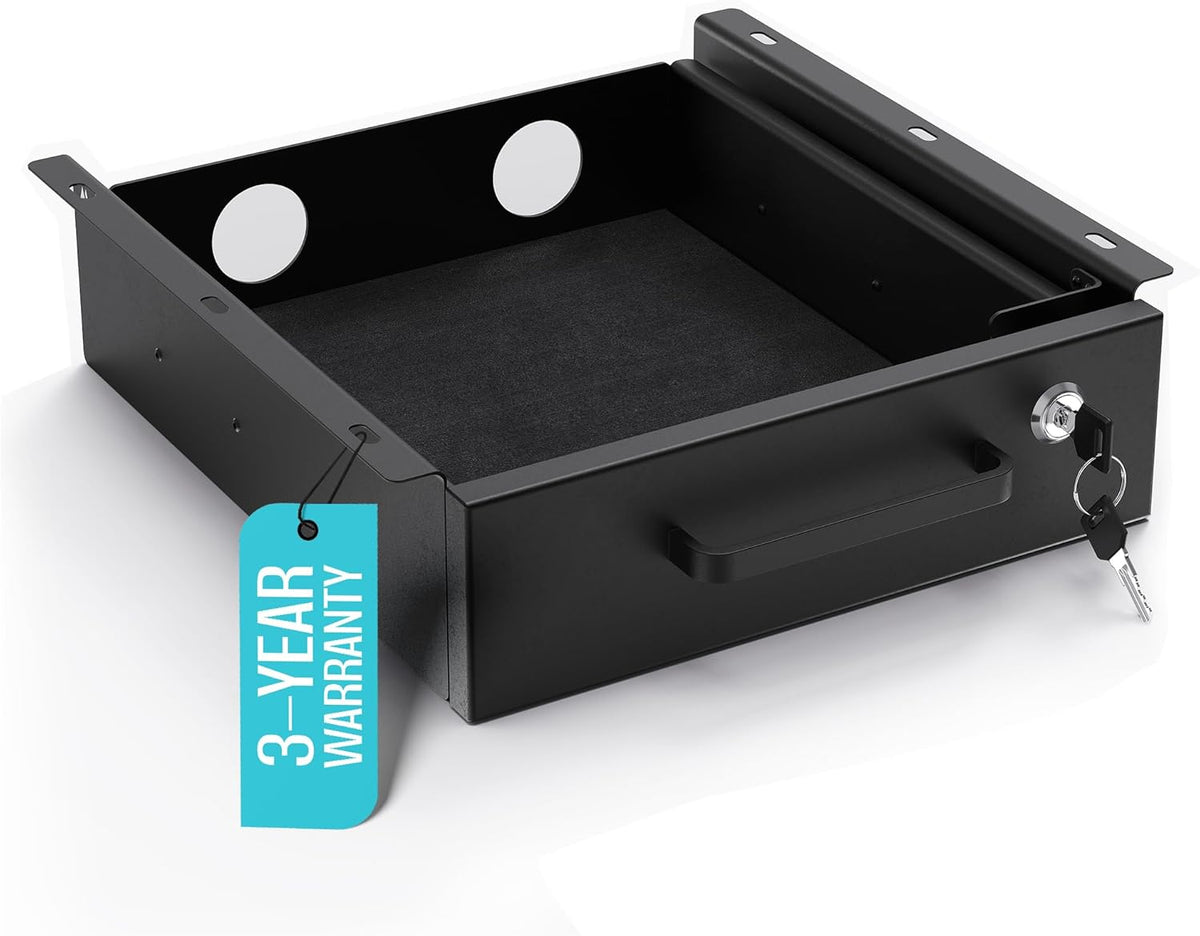 Under Desk Drawer Slide-Out – Lockable Metal Storage Drawers with Cable Management for Office & Home (Double, Non-Bracketed)