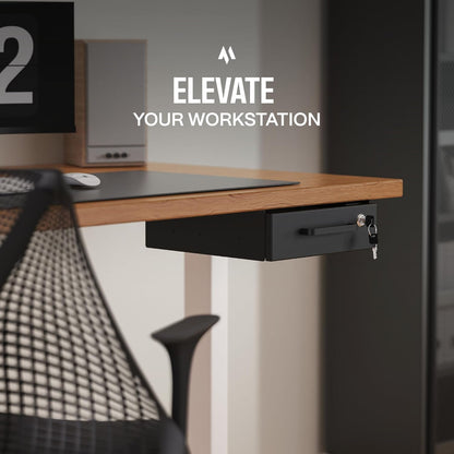 Under Desk Drawer Slide-Out – Lockable Metal Storage Drawers with Cable Management for Office & Home (Double, Non-Bracketed)