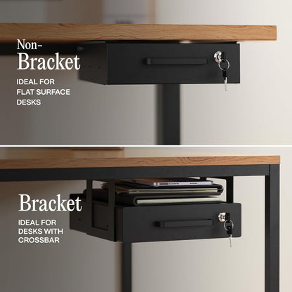 Under Desk Drawer Slide-Out – Lockable Metal Storage Drawers with Cable Management for Office & Home (Double, Non-Bracketed)