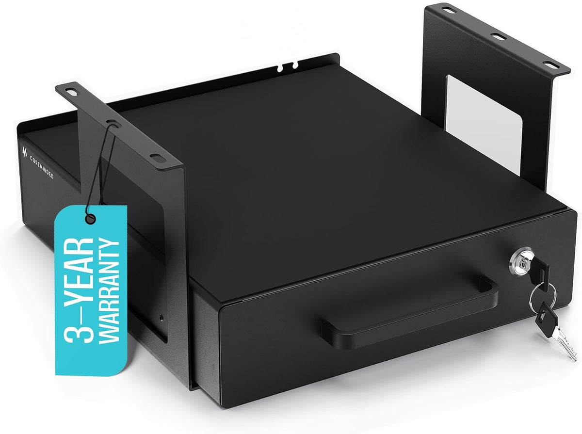 Under Desk Drawer Slide-Out – Lockable Metal Storage Drawers with Cable Management for Office & Home (Double, Non-Bracketed)