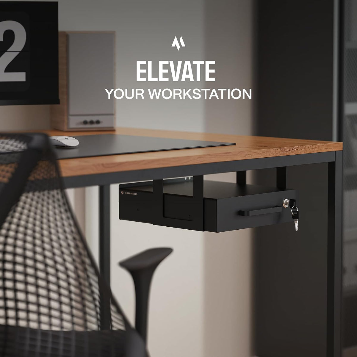 Under Desk Drawer Slide-Out – Lockable Metal Storage Drawers with Cable Management for Office & Home (Double, Non-Bracketed)