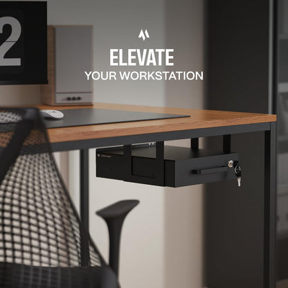 Under Desk Drawer Slide-Out – Lockable Metal Storage Drawers with Cable Management for Office & Home (Double, Non-Bracketed)