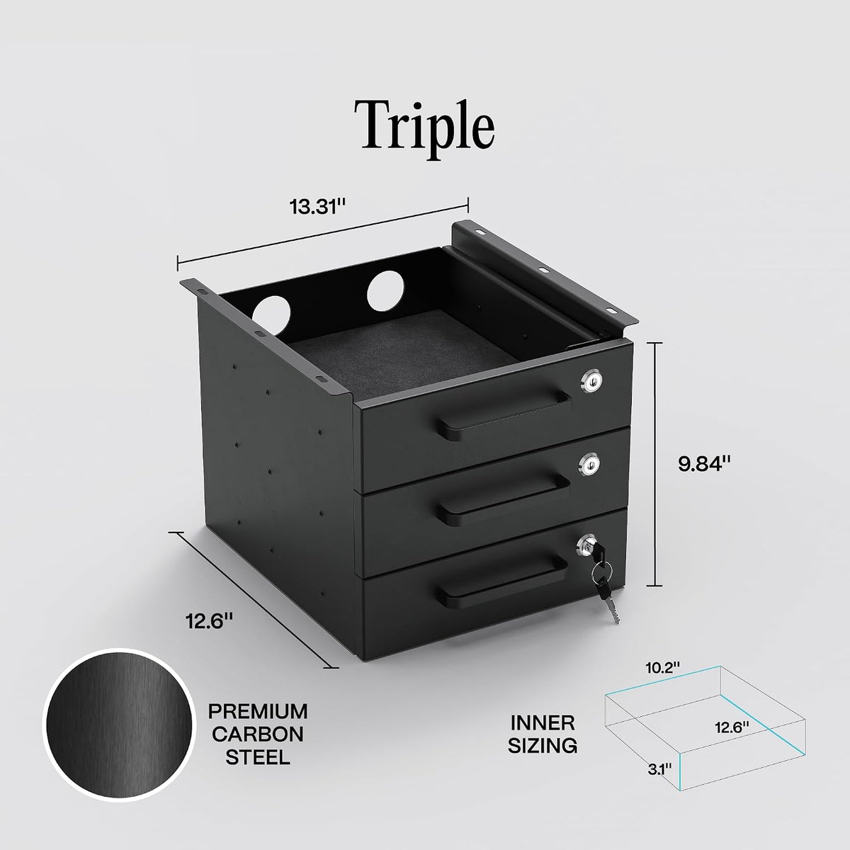 Under Desk Drawer Slide-Out – Lockable Metal Storage Drawers with Cable Management for Office & Home (Double, Non-Bracketed)