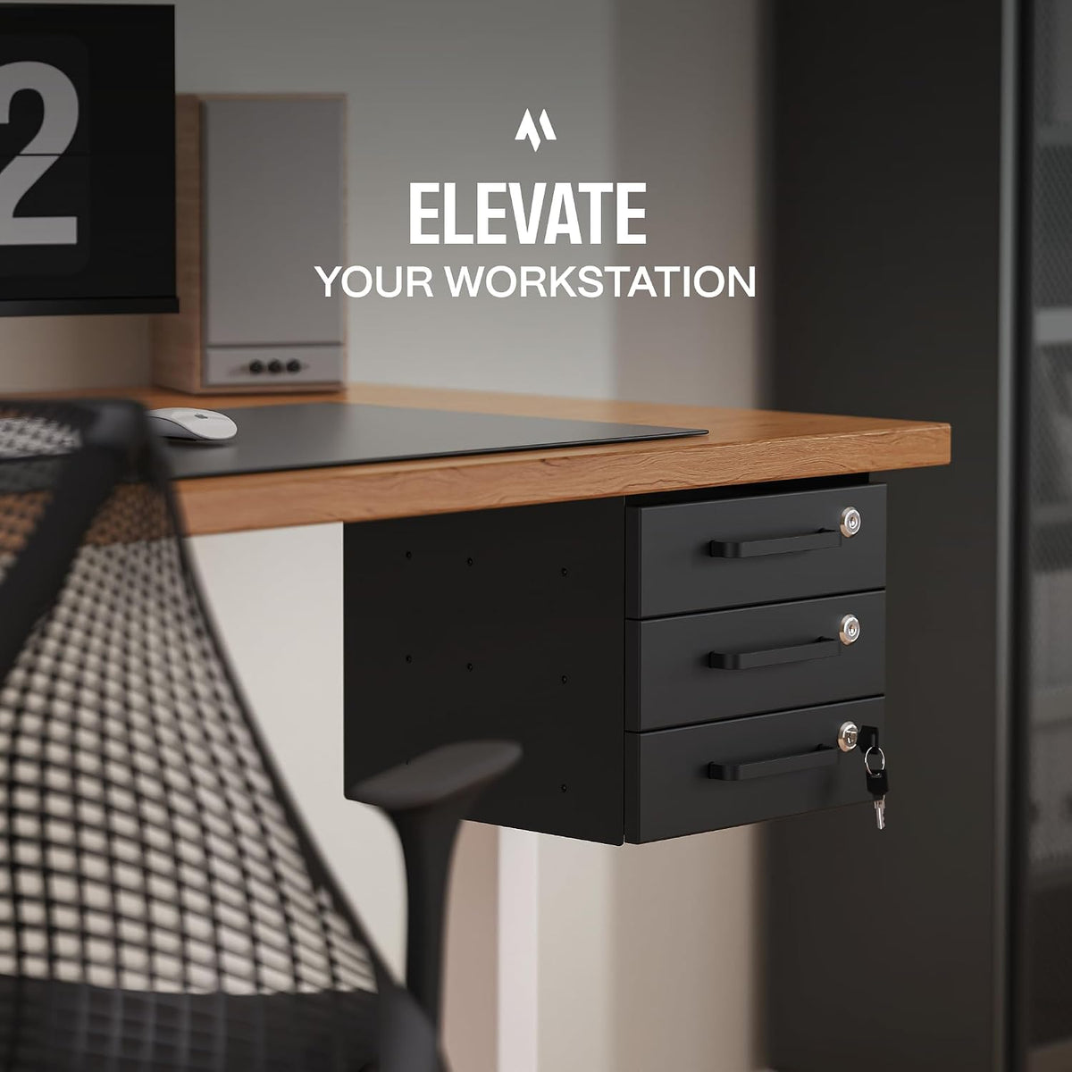 Under Desk Drawer Slide-Out – Lockable Metal Storage Drawers with Cable Management for Office & Home (Double, Non-Bracketed)
