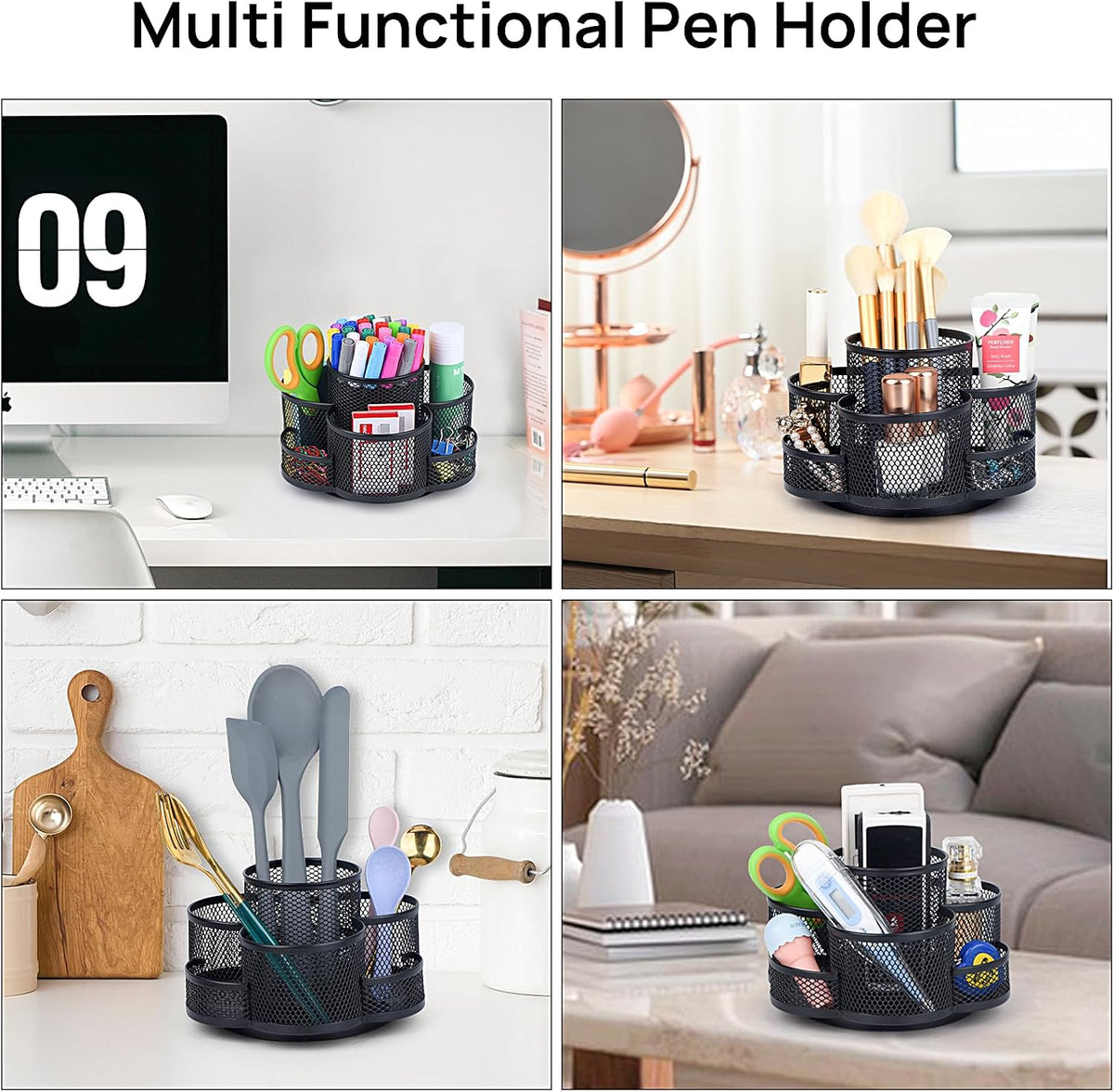 360 Rotating Pencil/Pen Holder for Desk in Black