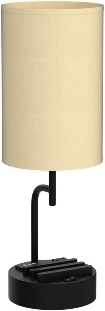 Table Lamp with 3 USB Charging Ports, Modern Desk Lamp with AC Outlet and Phone Stands, Perfect Bedside Lamp for Bedroom, Living Room, Office (Pack of 2), Cream