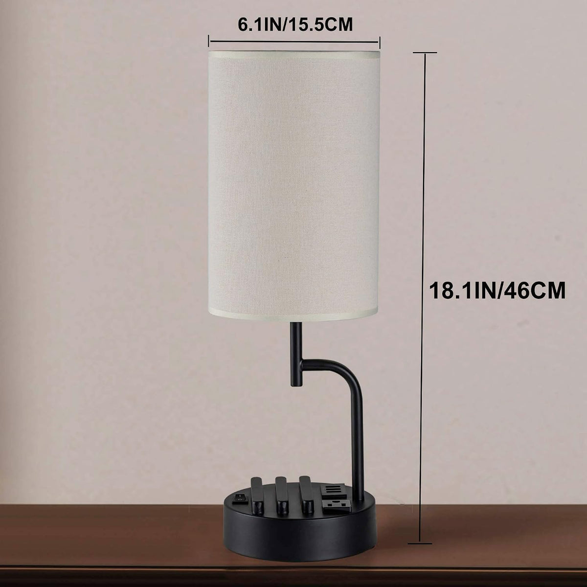 Table Lamp with 3 USB Charging Ports, Modern Desk Lamp with AC Outlet and Phone Stands, Perfect Bedside Lamp for Bedroom, Living Room, Office (Pack of 2), Cream