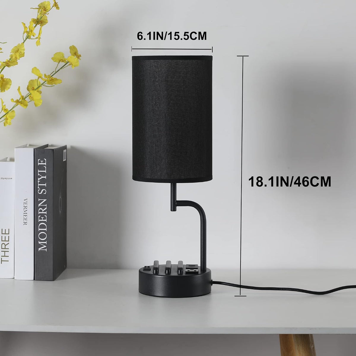 Table Lamp with 3 USB Charging Ports, Modern Desk Lamp with AC Outlet and Phone Stands, Perfect Bedside Lamp for Bedroom, Living Room, Office (Pack of 2), Cream