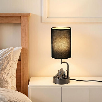 Table Lamp with 3 USB Charging Ports, Modern Desk Lamp with AC Outlet and Phone Stands, Perfect Bedside Lamp for Bedroom, Living Room, Office (Pack of 2), Cream
