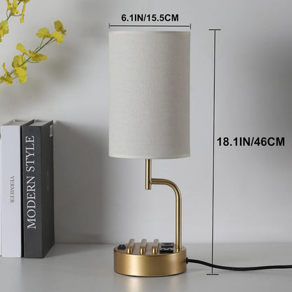 Table Lamp with 3 USB Charging Ports, Modern Desk Lamp with AC Outlet and Phone Stands, Perfect Bedside Lamp for Bedroom, Living Room, Office (Pack of 2), Cream