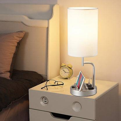 Table Lamp with 3 USB Charging Ports, Modern Desk Lamp with AC Outlet and Phone Stands, Perfect Bedside Lamp for Bedroom, Living Room, Office (Pack of 2), Cream