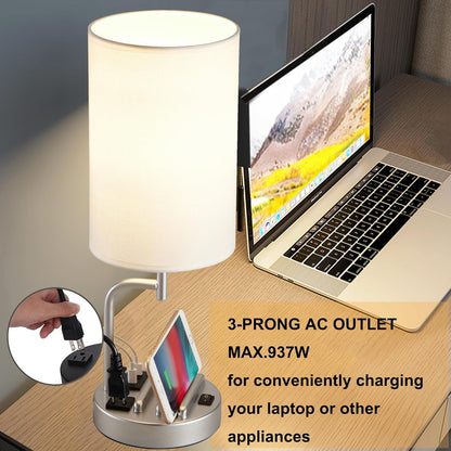 Table Lamp with 3 USB Charging Ports, Modern Desk Lamp with AC Outlet and Phone Stands, Perfect Bedside Lamp for Bedroom, Living Room, Office (Pack of 2), Cream