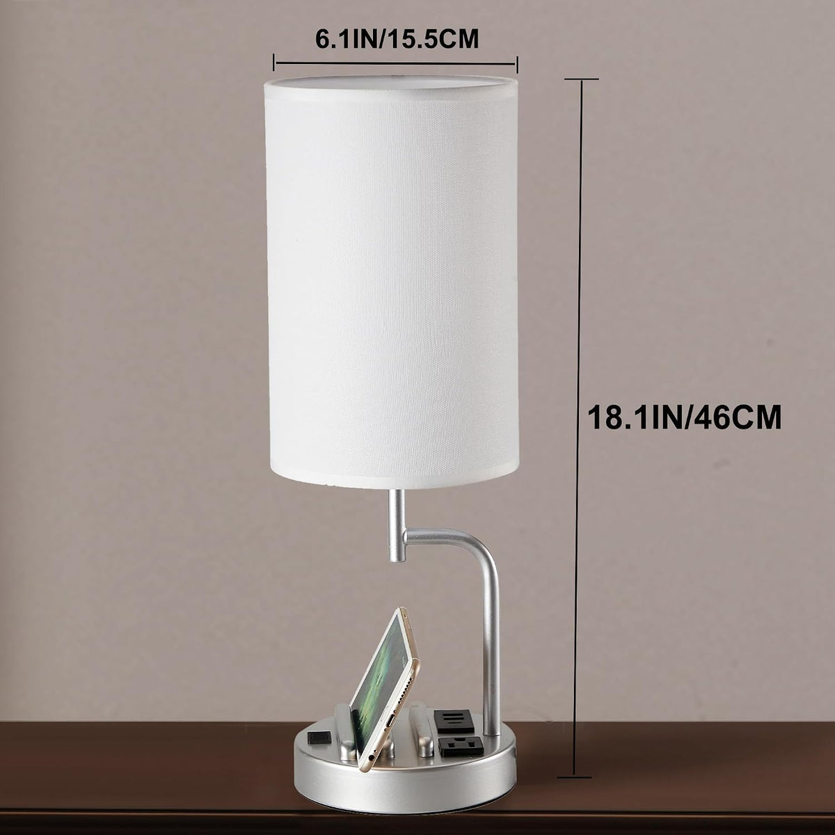 Table Lamp with 3 USB Charging Ports, Modern Desk Lamp with AC Outlet and Phone Stands, Perfect Bedside Lamp for Bedroom, Living Room, Office (Pack of 2), Cream