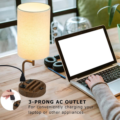 Table Lamp with 3 USB Charging Ports, Modern Desk Lamp with AC Outlet and Phone Stands, Perfect Bedside Lamp for Bedroom, Living Room, Office (Pack of 2), Cream