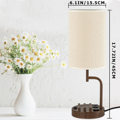 Table Lamp with 3 USB Charging Ports, Modern Desk Lamp with AC Outlet and Phone Stands, Perfect Bedside Lamp for Bedroom, Living Room, Office (Pack of 2), Cream