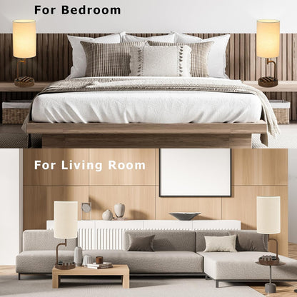 Table Lamp with 3 USB Charging Ports, Modern Desk Lamp with AC Outlet and Phone Stands, Perfect Bedside Lamp for Bedroom, Living Room, Office (Pack of 2), Cream
