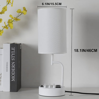 Table Lamp with 3 USB Charging Ports, Modern Desk Lamp with AC Outlet and Phone Stands, Perfect Bedside Lamp for Bedroom, Living Room, Office (Pack of 2), Cream