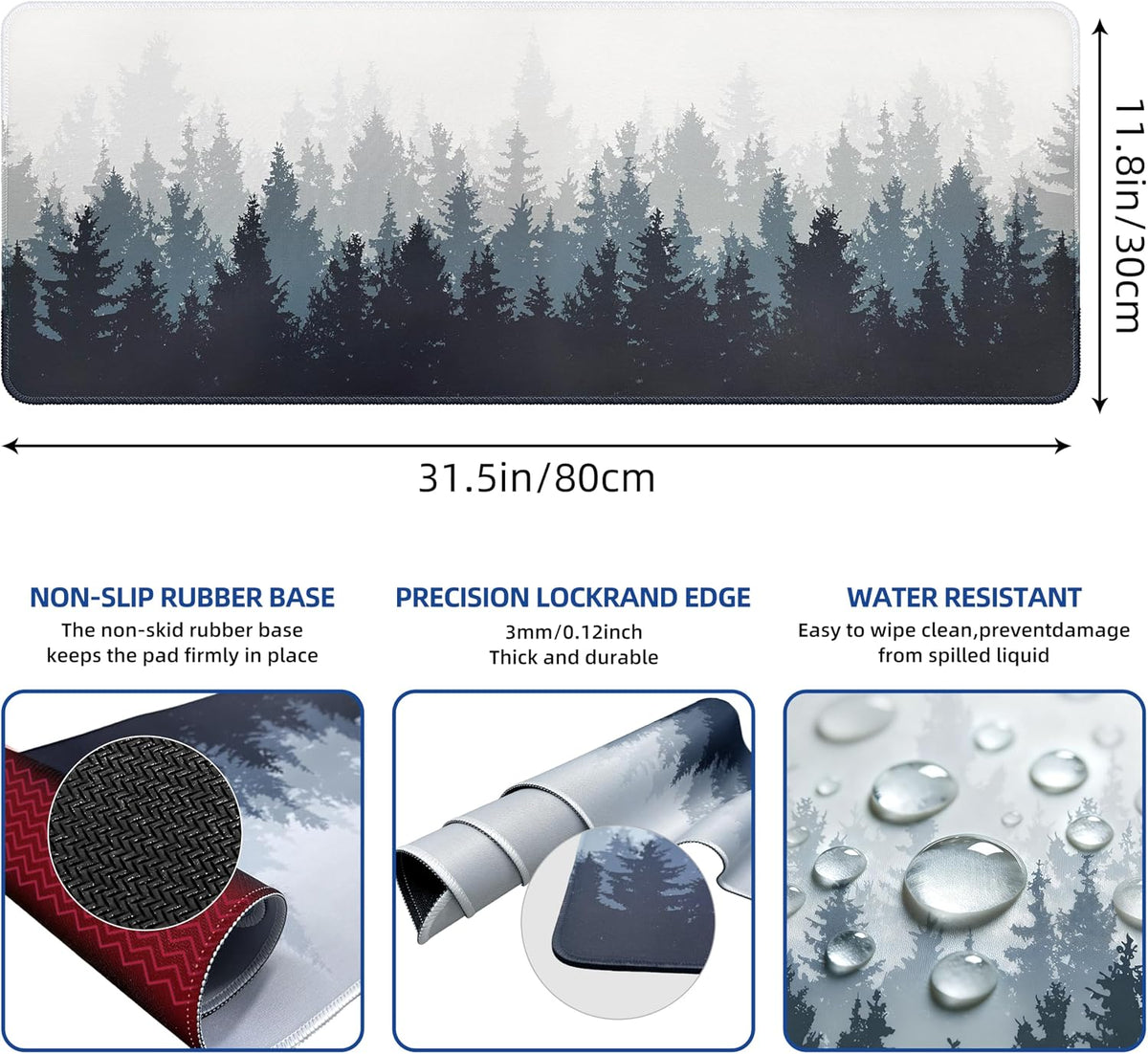 Mouse Pad For Gaming,Forest Background Pattern XXL XL Large Mouse Mat Long Extended MousePad Desk Mat Non-Slip Rubber Mice Pads Stitched Edges Thin (31.5 x 11.8 x 0.12 Inches) Tree