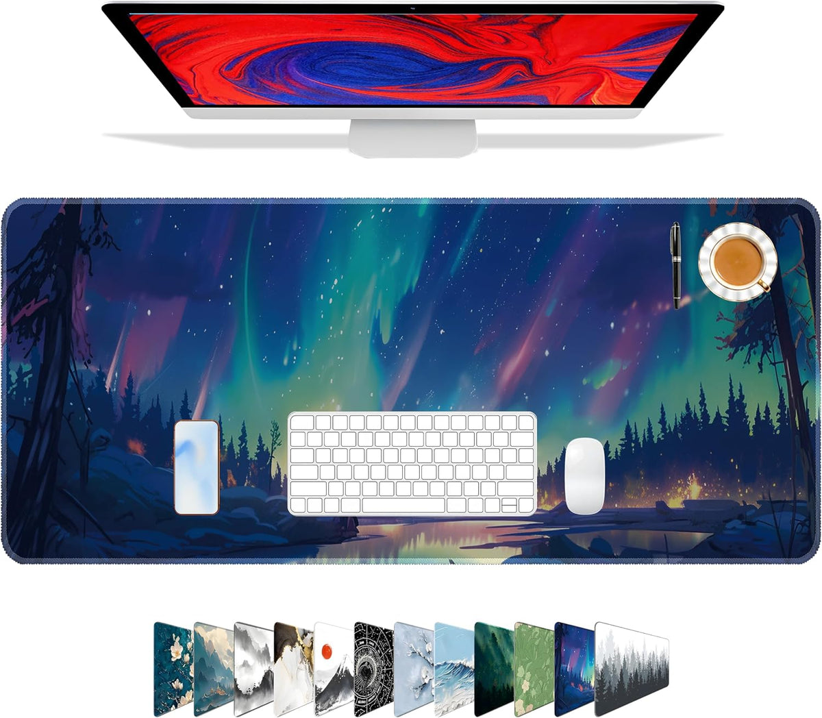 Mouse Pad For Gaming,Forest Background Pattern XXL XL Large Mouse Mat Long Extended MousePad Desk Mat Non-Slip Rubber Mice Pads Stitched Edges Thin (31.5 x 11.8 x 0.12 Inches) Tree