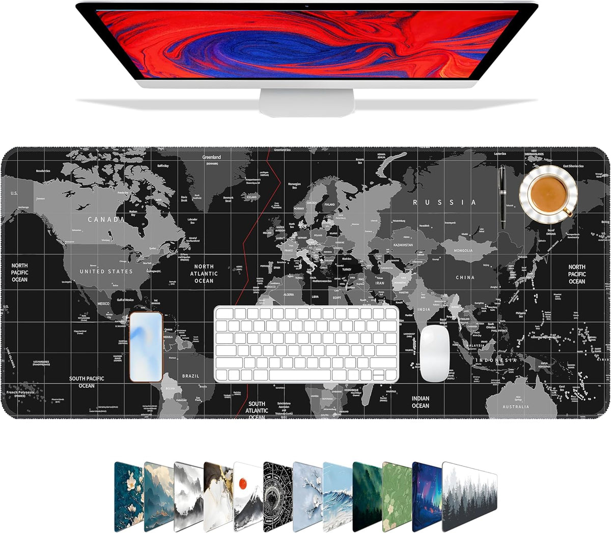 Mouse Pad For Gaming,Forest Background Pattern XXL XL Large Mouse Mat Long Extended MousePad Desk Mat Non-Slip Rubber Mice Pads Stitched Edges Thin (31.5 x 11.8 x 0.12 Inches) Tree