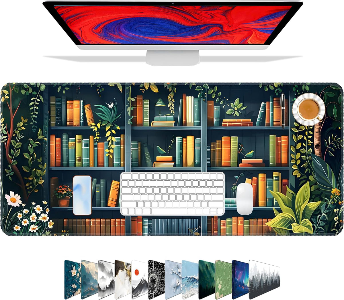 Mouse Pad For Gaming,Forest Background Pattern XXL XL Large Mouse Mat Long Extended MousePad Desk Mat Non-Slip Rubber Mice Pads Stitched Edges Thin (31.5 x 11.8 x 0.12 Inches) Tree