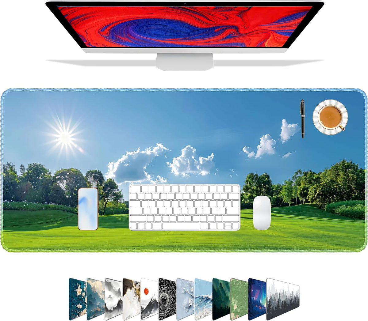 Mouse Pad For Gaming,Forest Background Pattern XXL XL Large Mouse Mat Long Extended MousePad Desk Mat Non-Slip Rubber Mice Pads Stitched Edges Thin (31.5 x 11.8 x 0.12 Inches) Tree