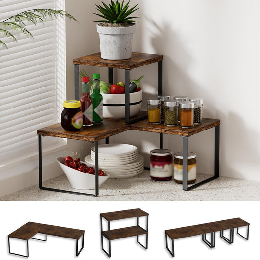 Countertop Shelf, Kitchen Counter Organizer, Adjustable, Stackable