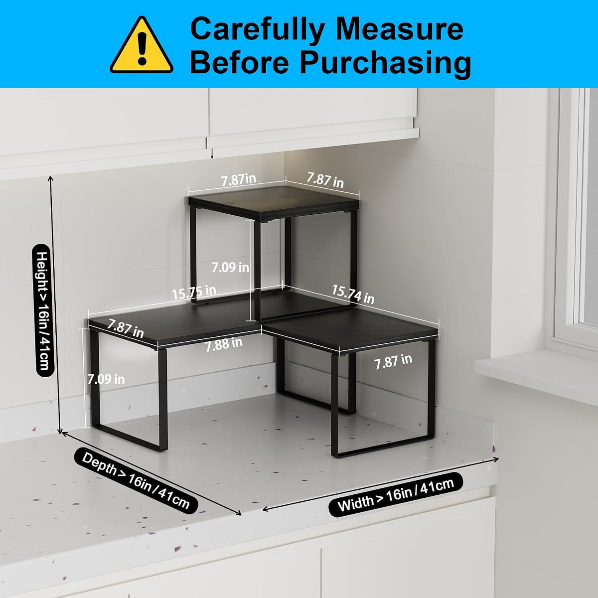 Countertop Shelf, Kitchen Counter Organizer, Adjustable, Stackable