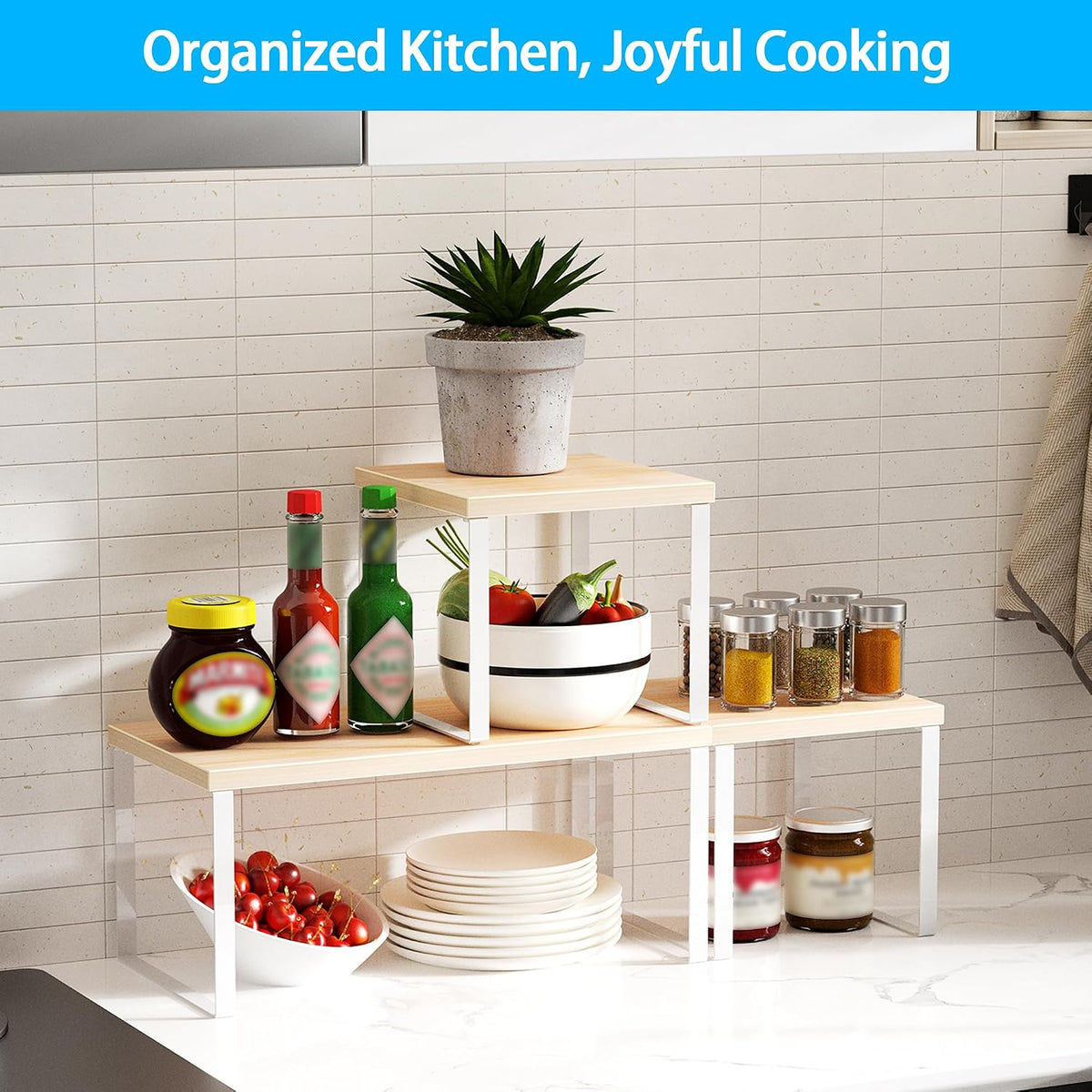 Countertop Shelf, Kitchen Counter Organizer, Adjustable, Stackable