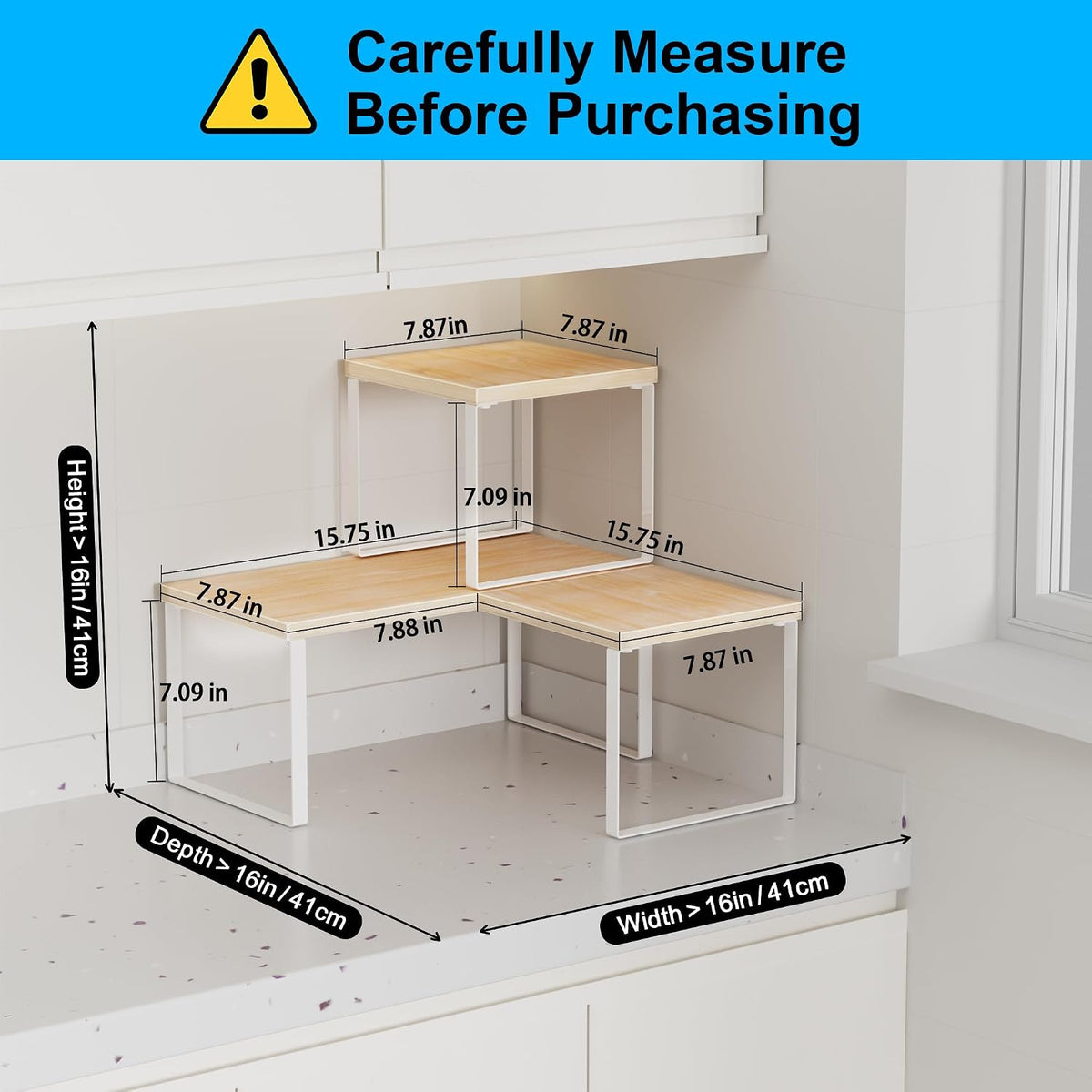 Countertop Shelf, Kitchen Counter Organizer, Adjustable, Stackable
